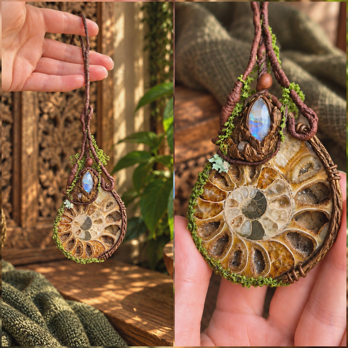 Hanging Fossil with Moonstone Gem
