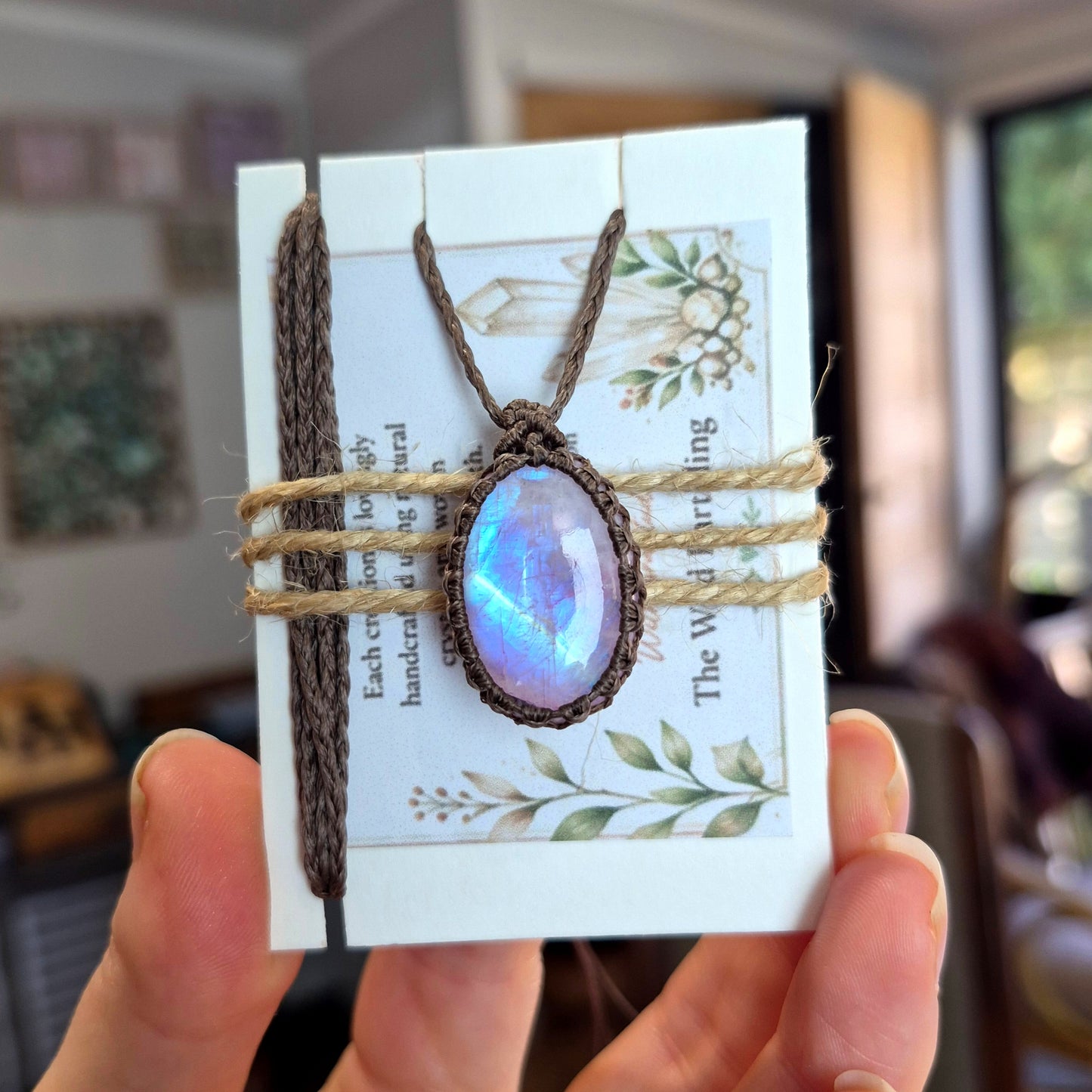 Pink Moonstone Wrapped in Flaxseed