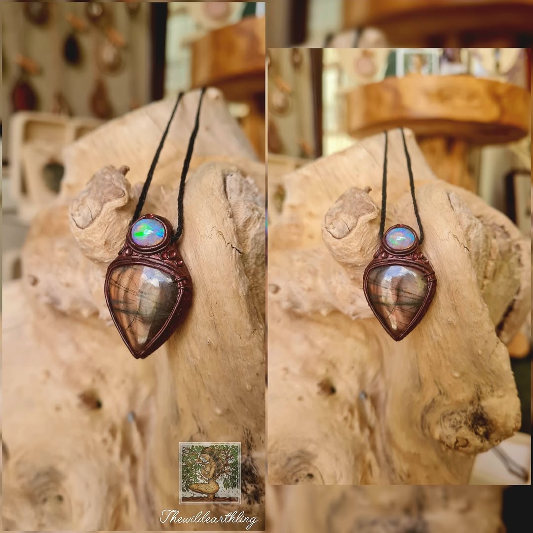 Red Labradorite & Fire Opal set in Polymerclay
