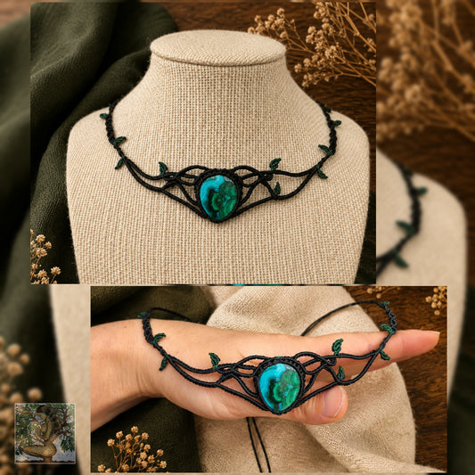 Crysocolla and Malachite Choker Wrapped in Black