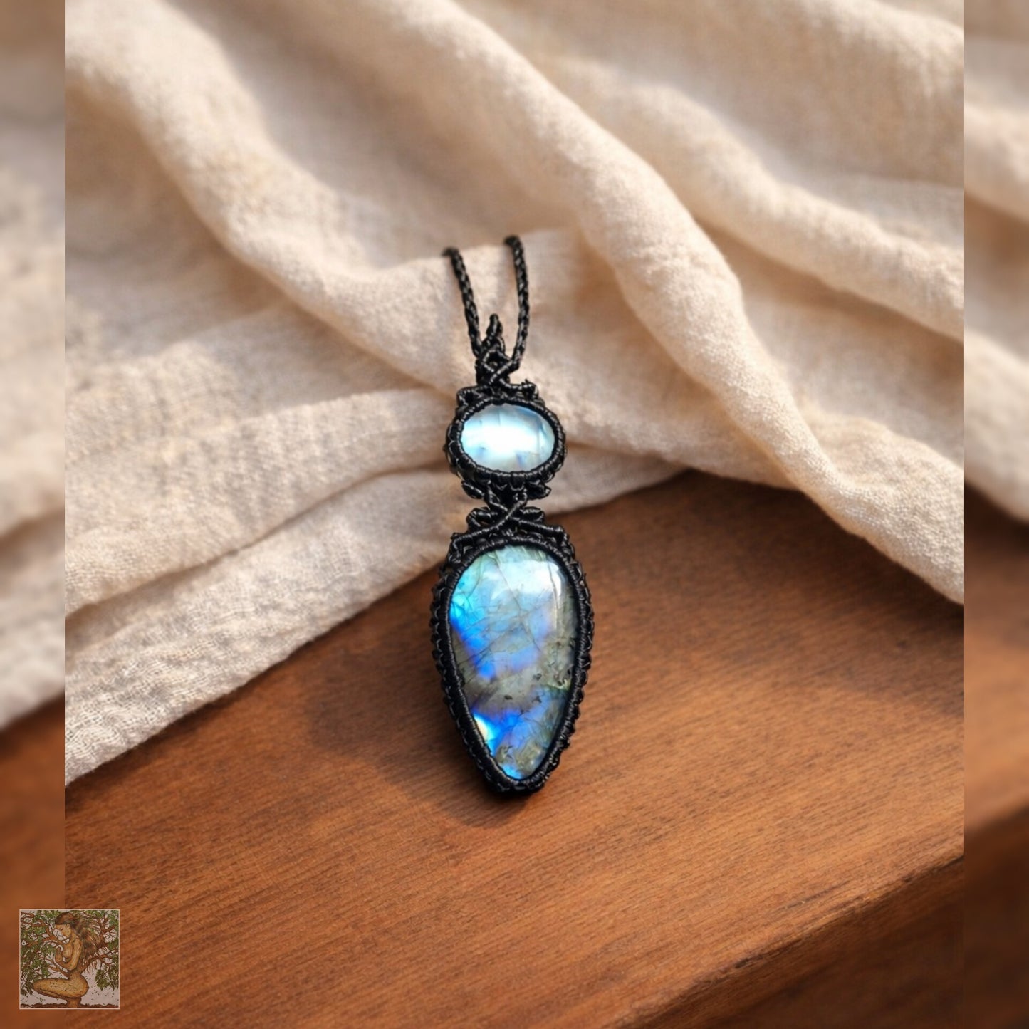 Labradorite and Moonstone Wrapped in Black