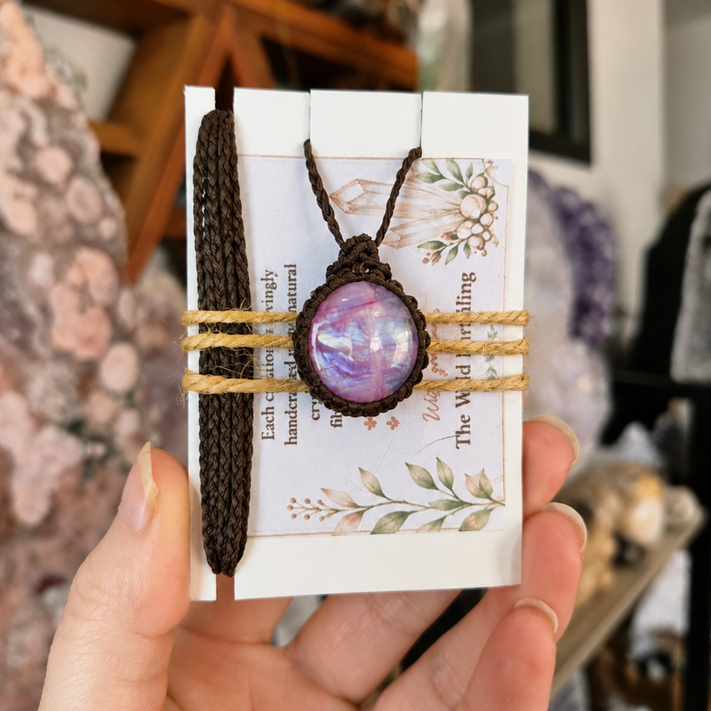 Pink Moonstone Wrapped in Dark Mocca