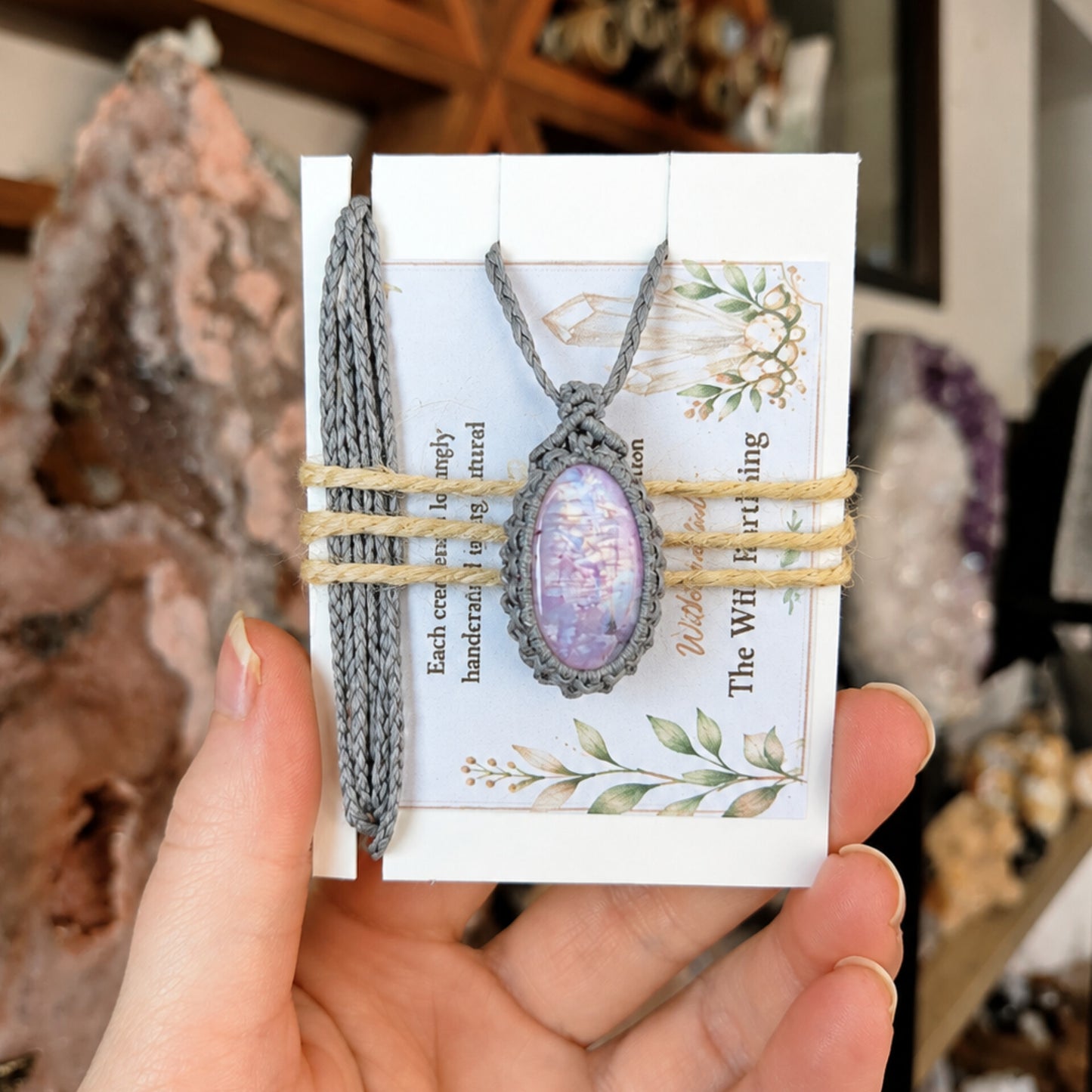 Pink Moonstone Wrapped Silver Grey