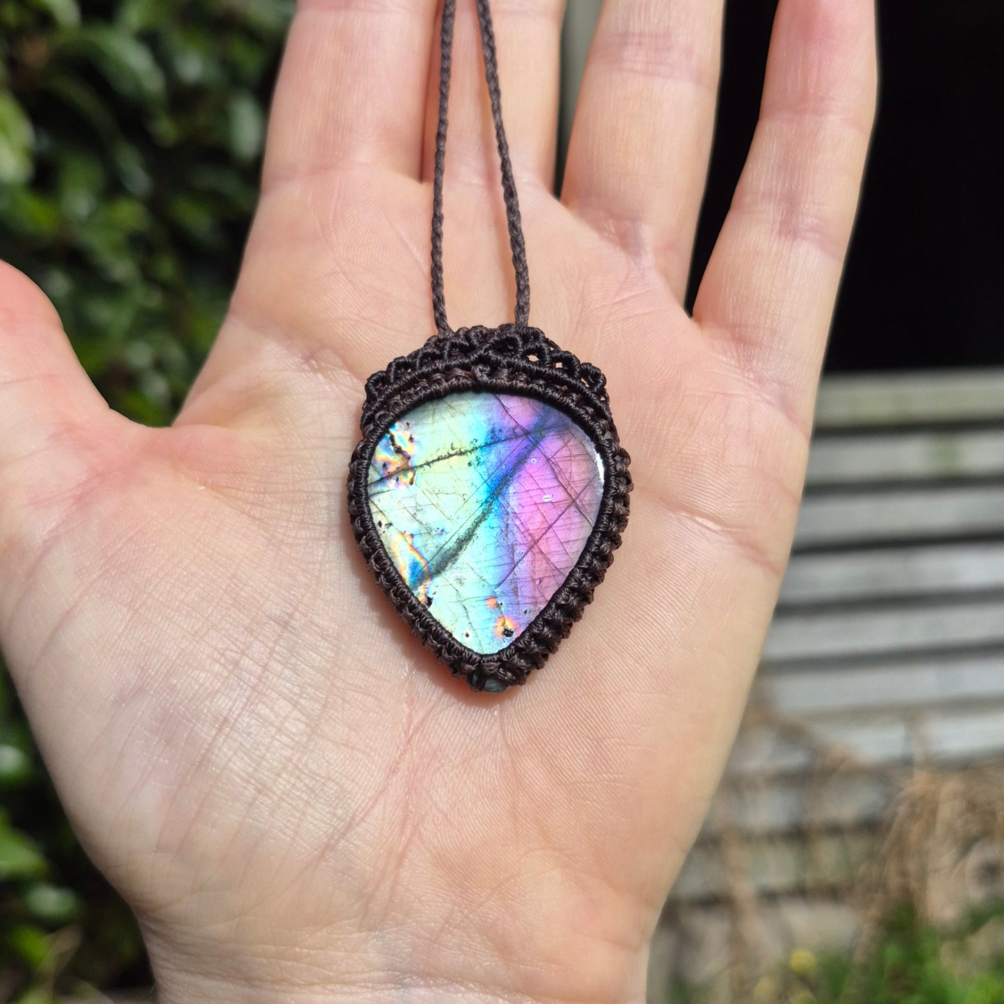 Rainbow Labradorite Wrapped in Dark Mocca