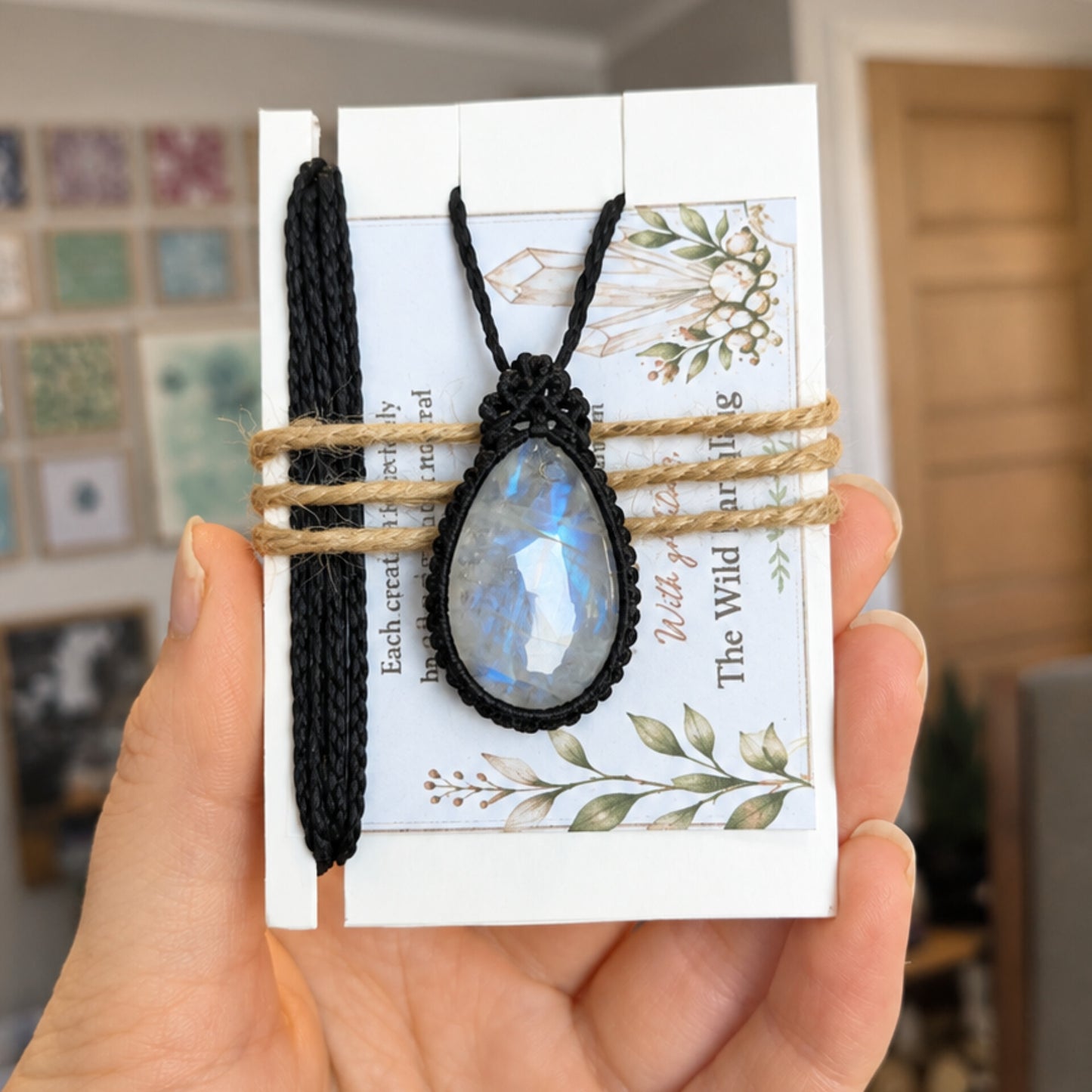 Rainbow Moonstone Wrapped in Black