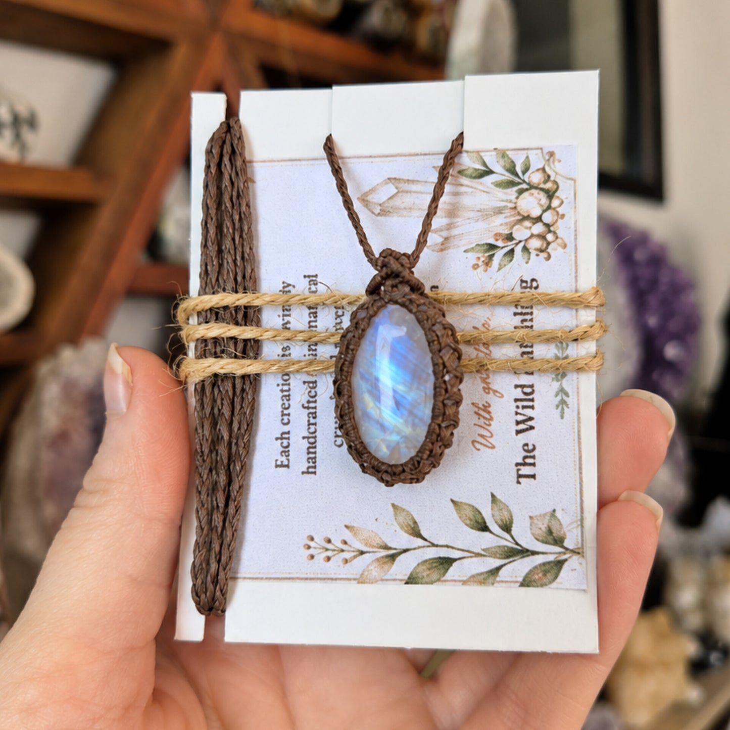 Pink Moonstone Wrapped in Flaxseed