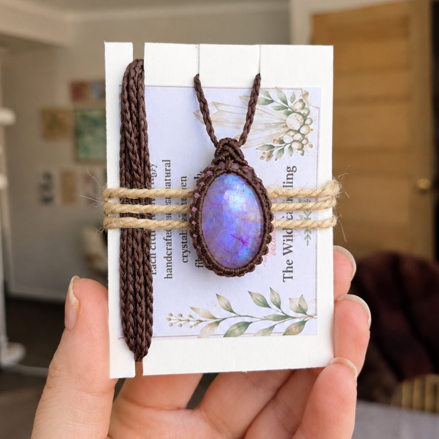 Pink Moonstone Wrapped in Chestnut