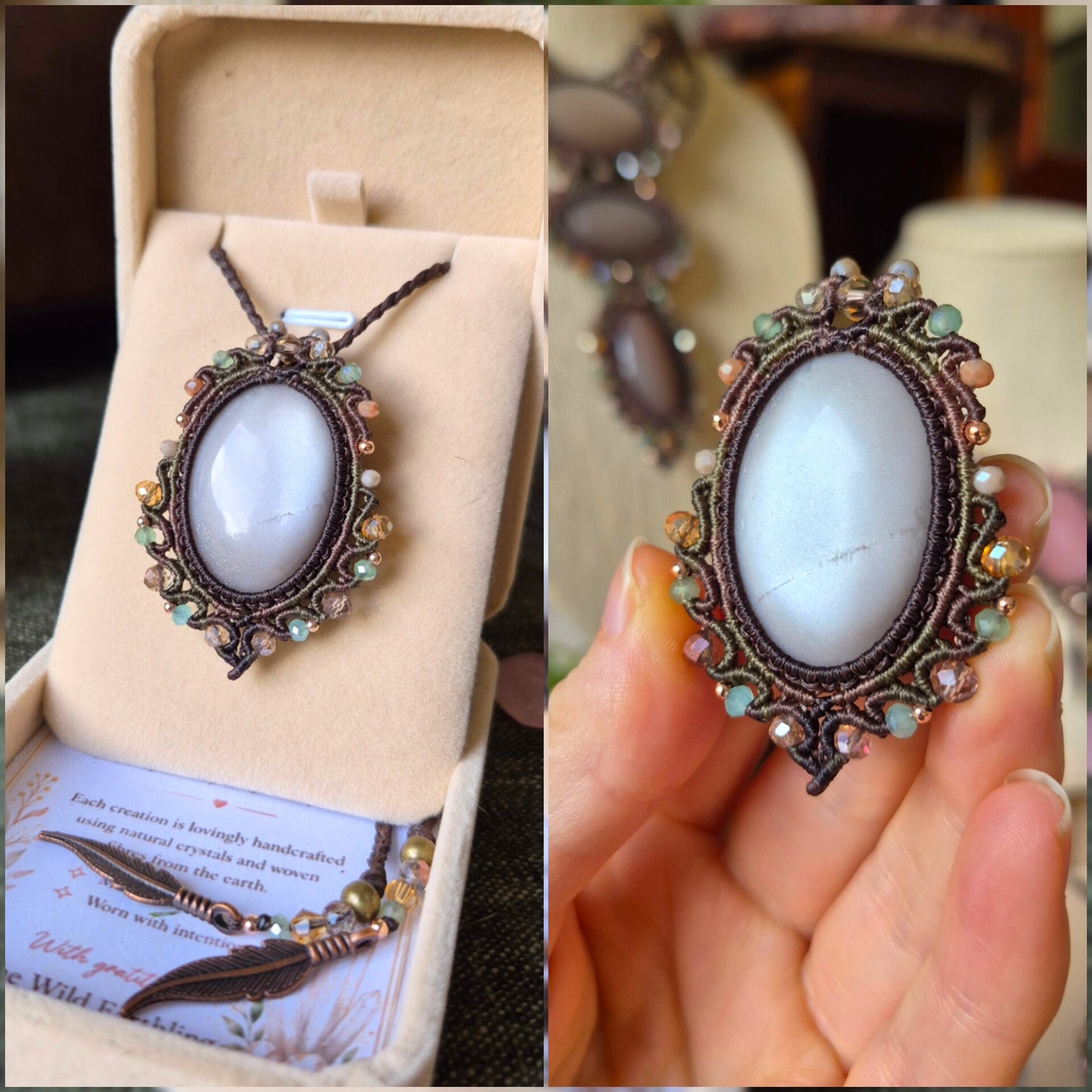 African Moonstone with Beaded Trim
