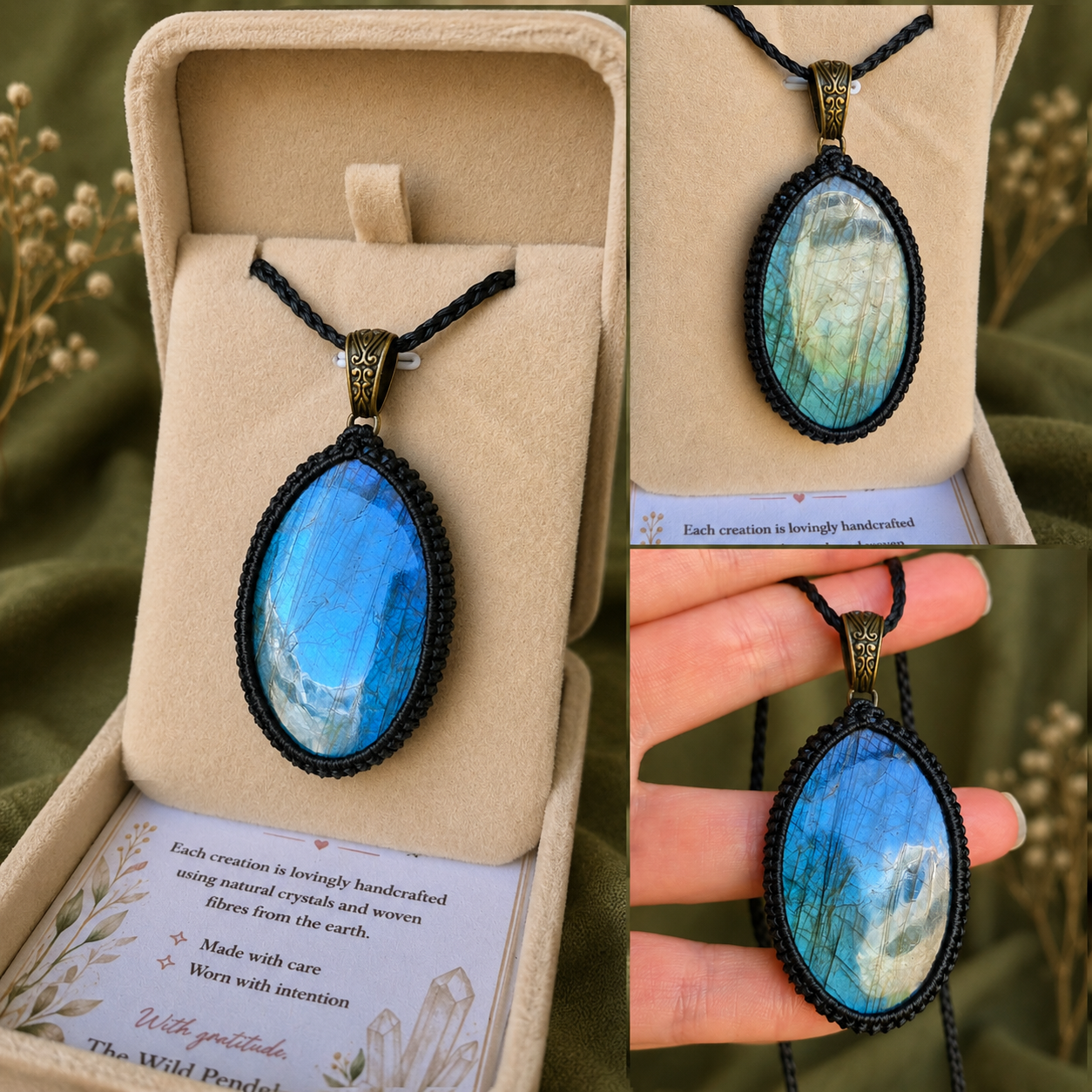 Aqua Labradorite Wrapped in Black