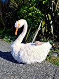 Life Sized Hand Crafted White Swan and Baby Cygnet