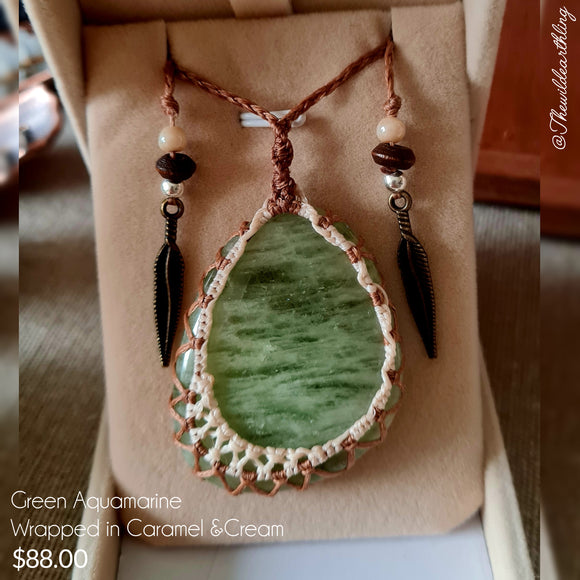 Green Aquamarine Wrapped in Caramel & Cream