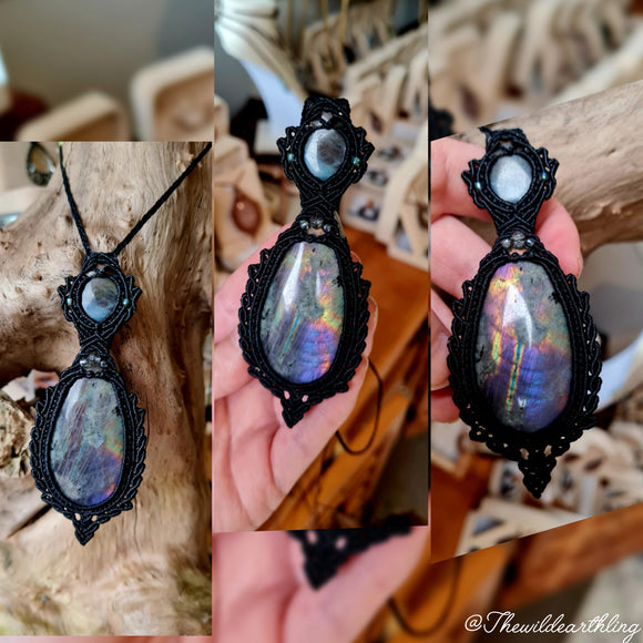 Purple Flash Duo Labradorite Wrapped in Black
