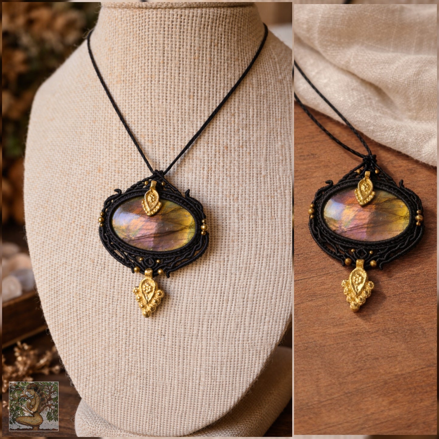 Gold Labradorite Wrapped in Black