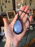 Blue Chalcedony Wrapped in Dark Mocca