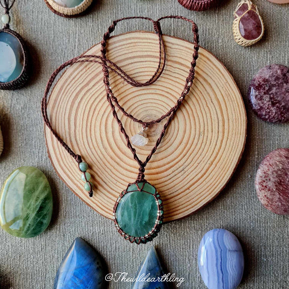 Green Fluorite with Quartz Wrapped in Dark Mocca