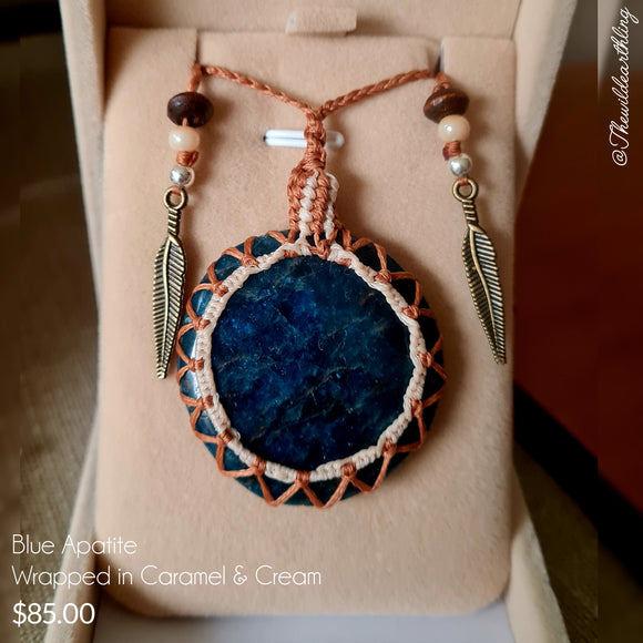 Blue Apatite Wrapped in Caramel & Cream