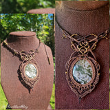 Moss Agate Wrapped in Flaxseed & Dark Mocca