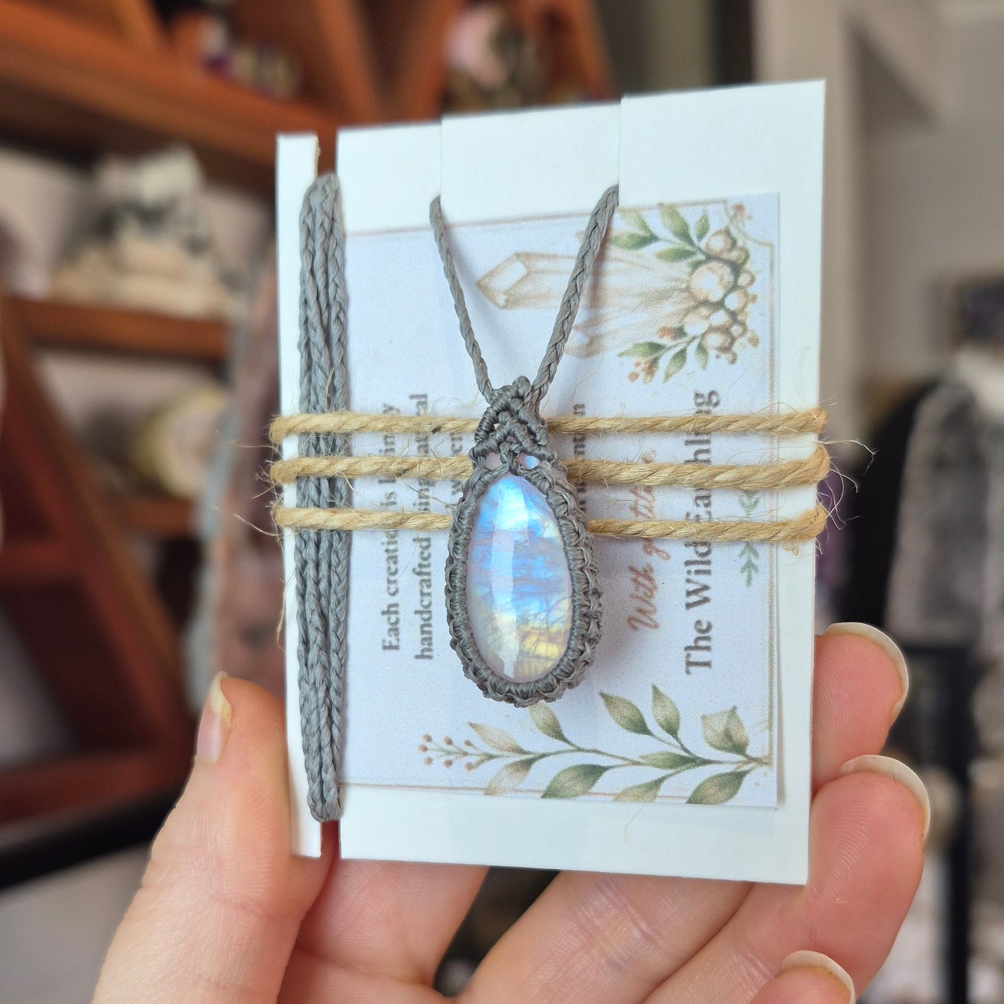 Pink Moonstone Wrapped Silver Grey