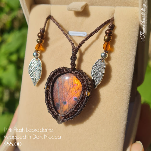 Pinky Flash Labradorite Wrapped in Dark Mocca