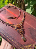 Red Garnet & Labradorite Wrapped in Dark Mocca &Caramel