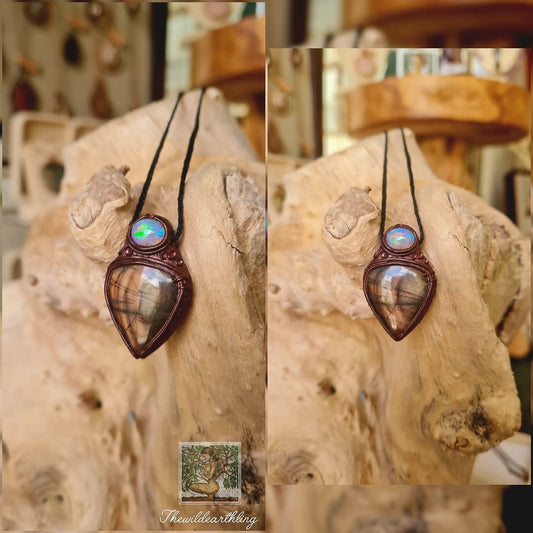 Red Labradorite & Fire Opal set in Polymerclay