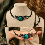 Crysocolla and Malachite Choker Wrapped in Black