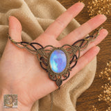 Rainbow Moonstone Choker Wrapped in Khaki Green & Earthy Browns