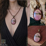 Pink Rhodonite Wrapped in Chocolate Brown