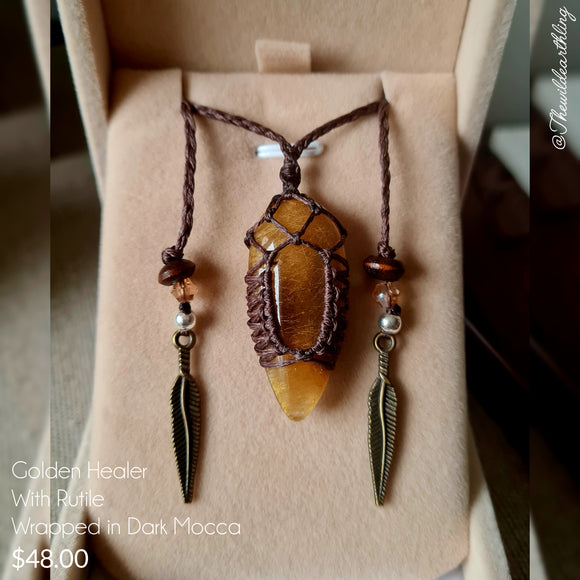Golden Healer with Rutile Wrapped in Dark Mocca