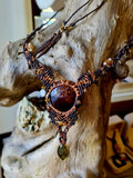Red Garnet & Labradorite Wrapped in Dark Mocca &Caramel