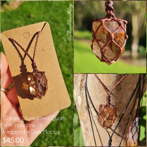 Golden Tourmalated Quartz Wrapped in Dark Mocca