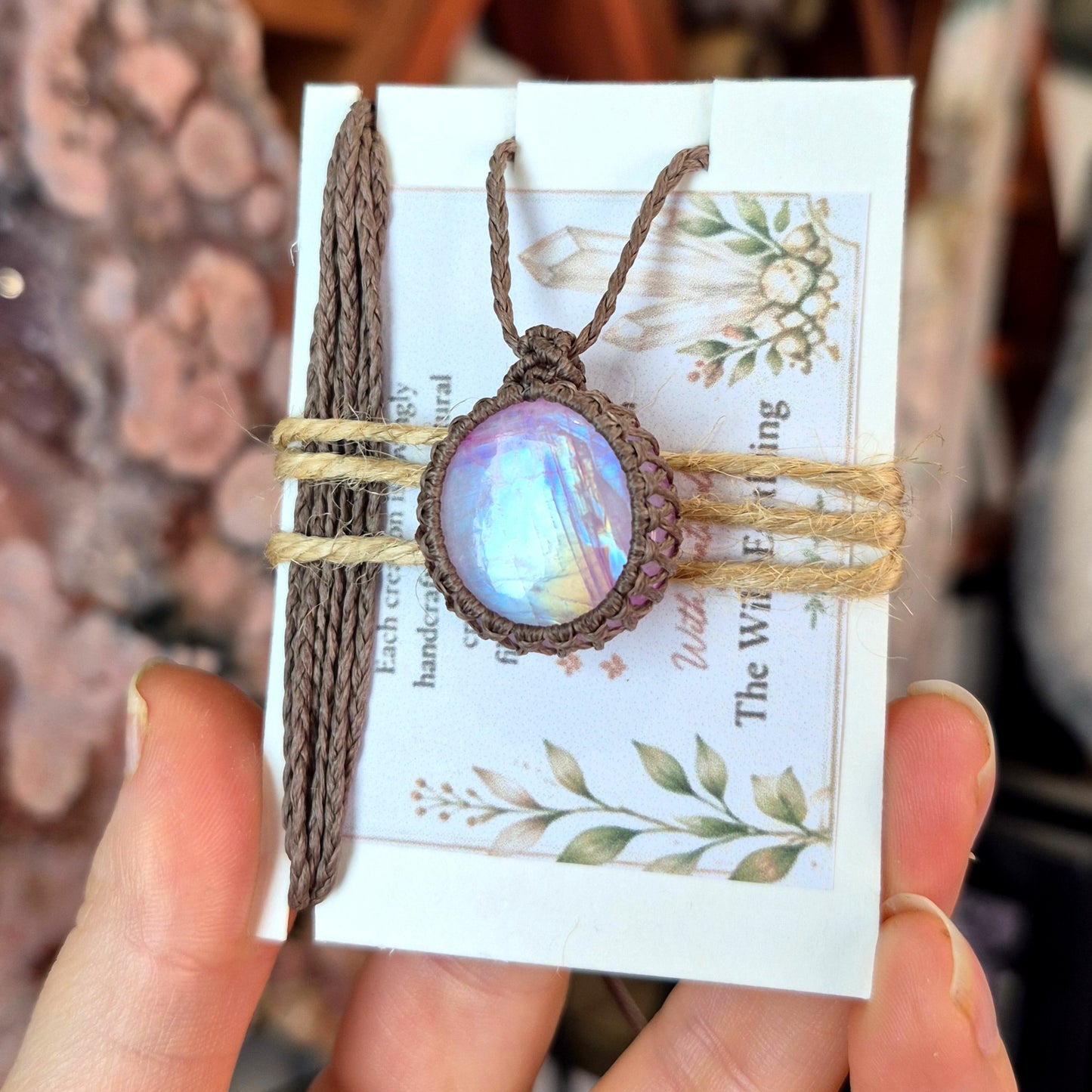 Pink Moonstone Wrapped in Flaxseed for Leah