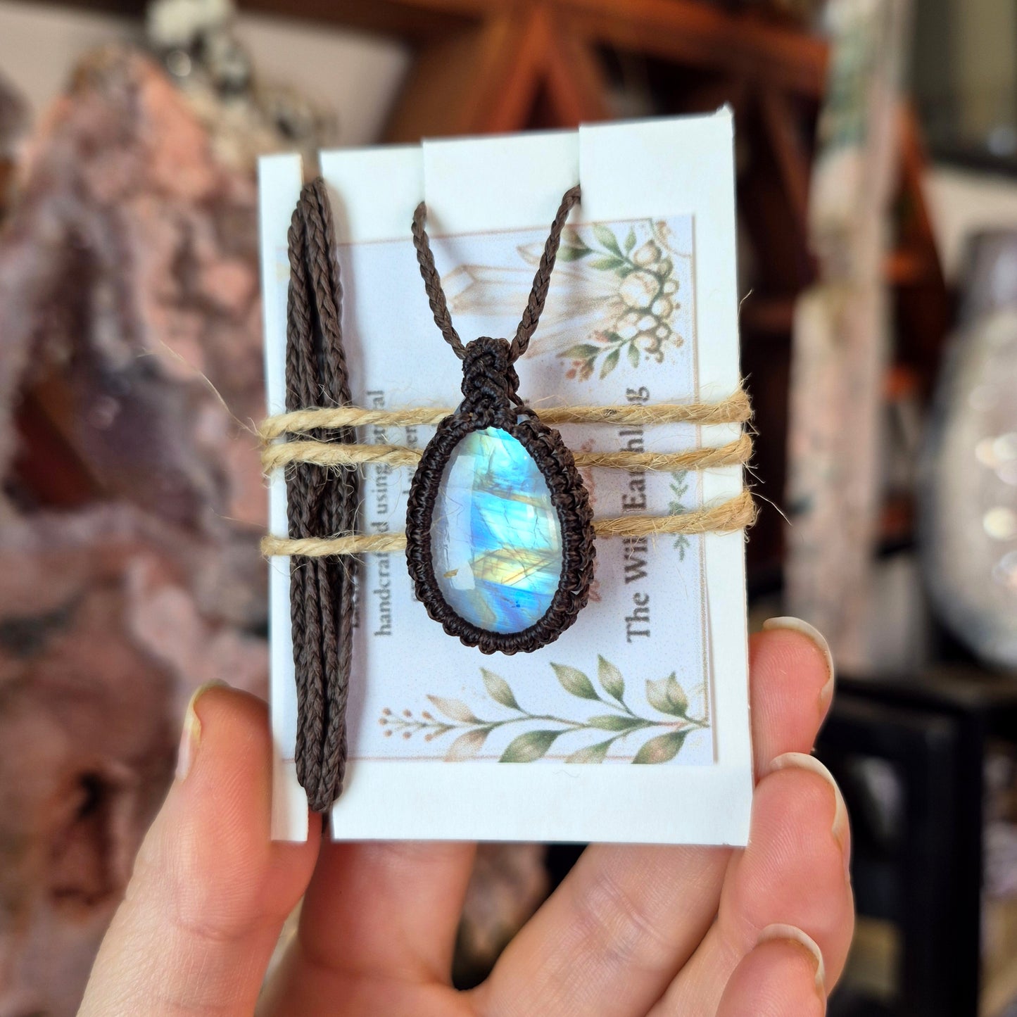 Rainbow Moonstone Wrapped in Dark Mocca
