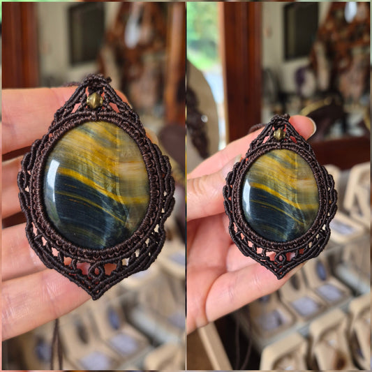 Blue Tigers Eye Wrapped in Dark Mocca