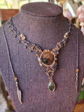 Red Garnet & Labradorite Wrapped in Dark Mocca &Caramel