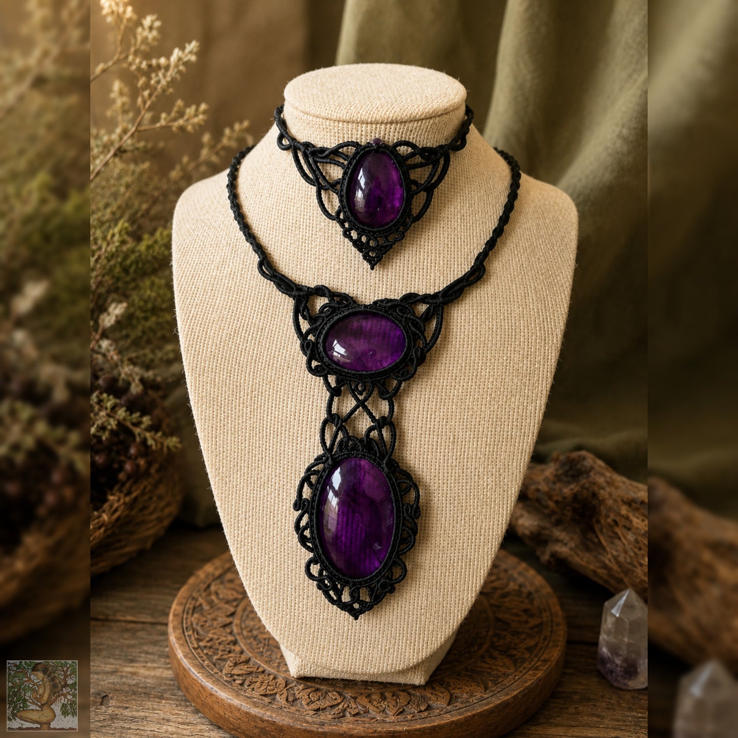 Deep purple Amethyst Duo Wrapped in Black