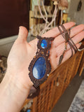 Blue Azurite and Labradorite Wrapped in Dark Mocca