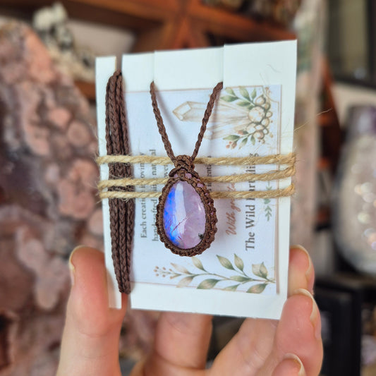 Pink Moonstone Wrapped in Chestnut