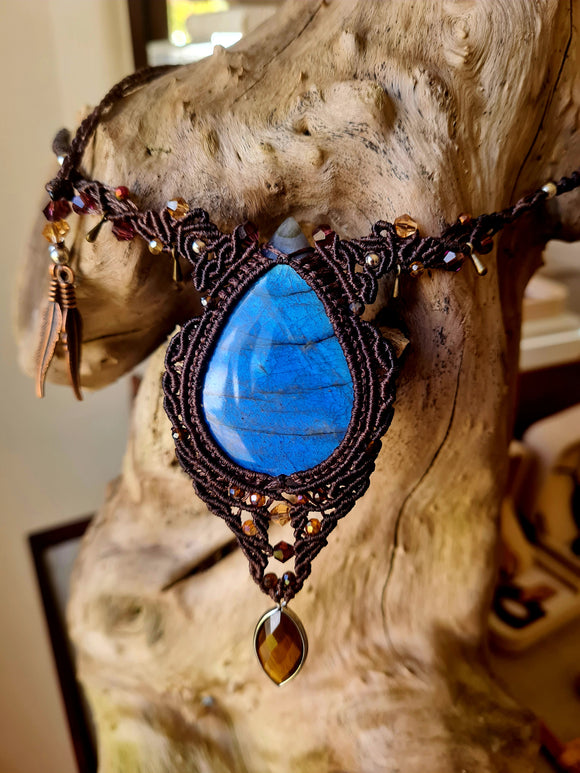 Labradorite Wrapped in Dark Mocca