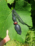 Rainbow Obsidian with Carnelian & Labradorite Wrapped in Black