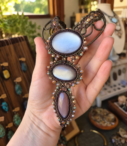 Silver Moonstone Trio Wrapped in Khaki & Flaxseed