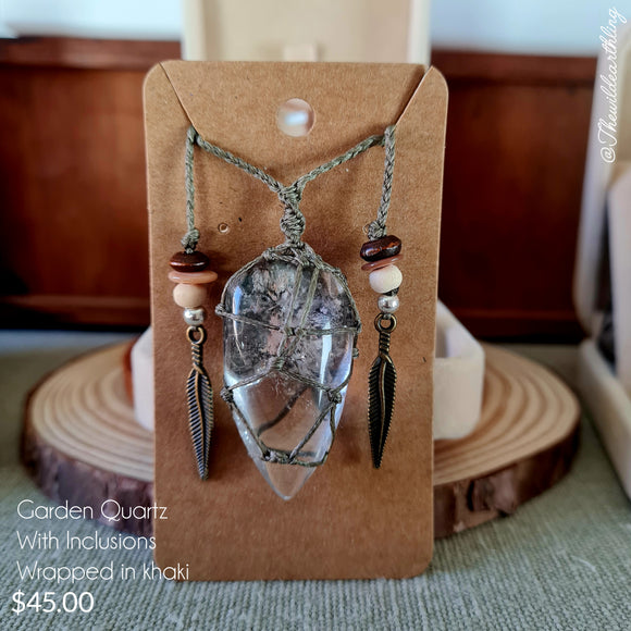 Garden Quartz with Inclusions Wrapped in Khaki