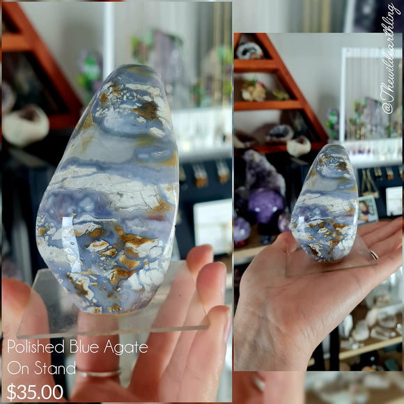 Polished Blue Agate On Stand