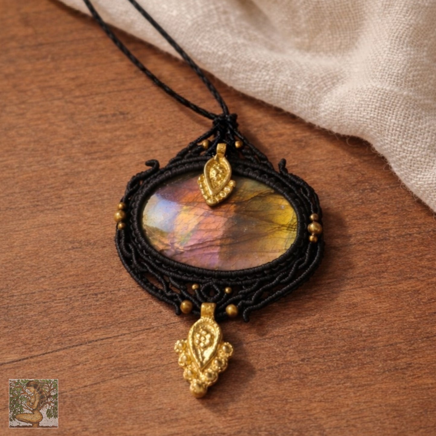 Gold Labradorite Wrapped in Black