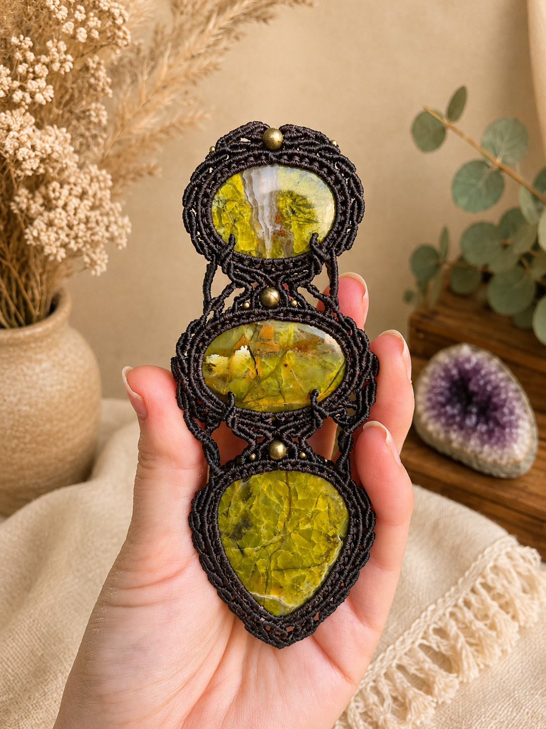 Green Opal Trio Wrapped in Dark Mocca