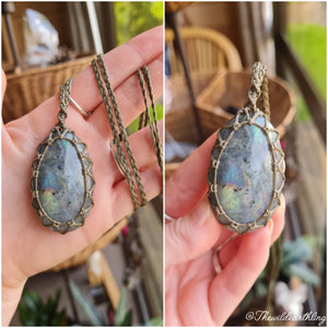 Labradorite Wrapped in Forest Green