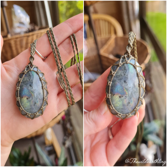 Labradorite Wrapped in Forest Green