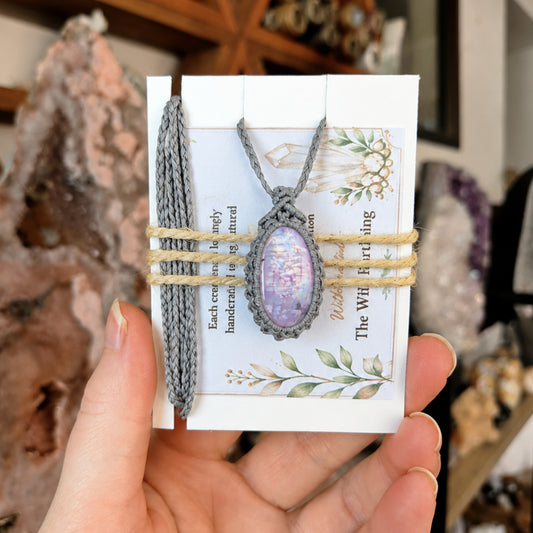 Pink Moonstone Wrapped Silver Grey