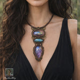 Labradorite Wrapped in Khaki Green & Dusty Pink