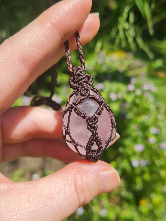 Rose Quartz Droplet Wrapped in Dark Mocca